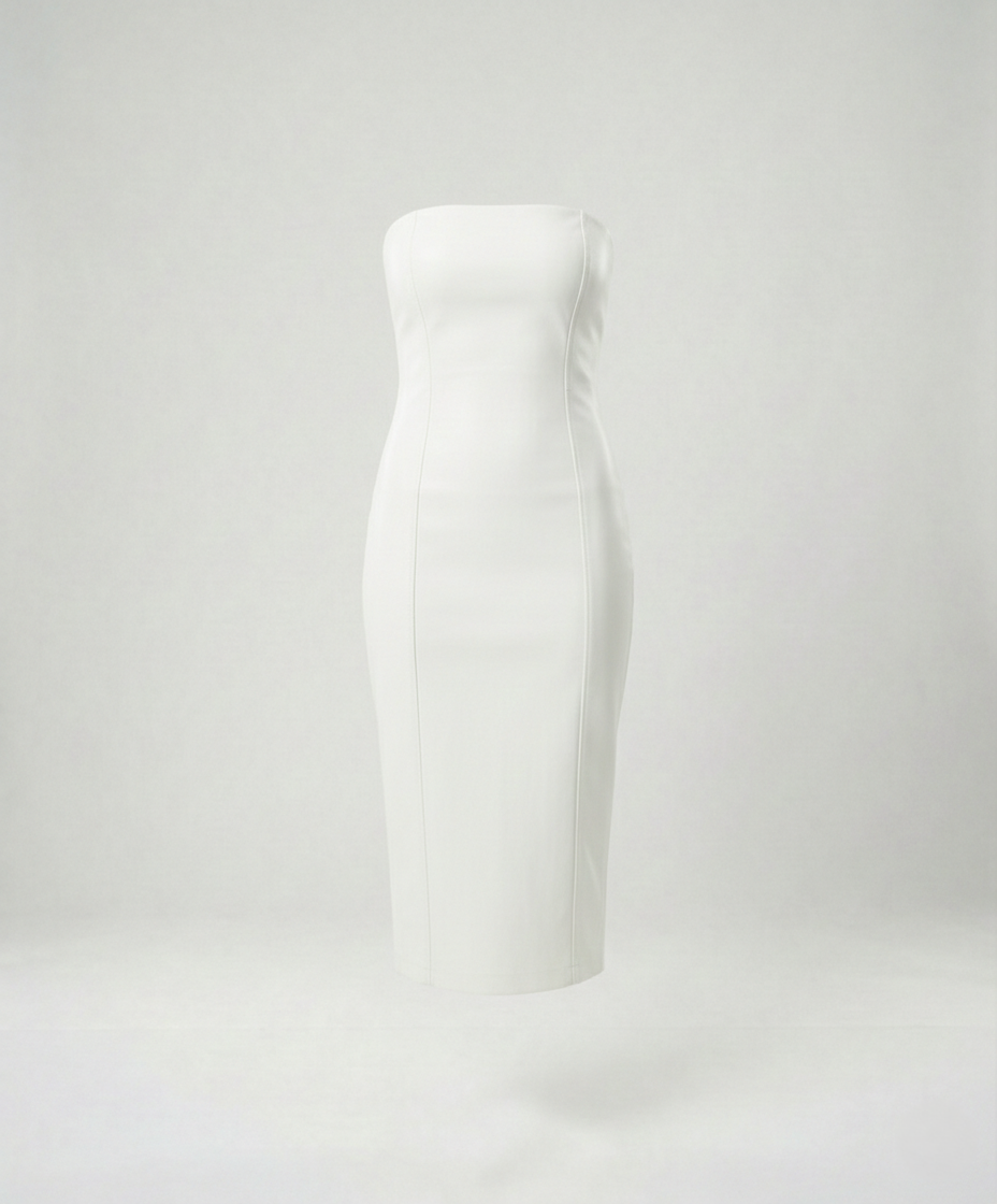 Damen Midikleid trägerlos Lederoptik