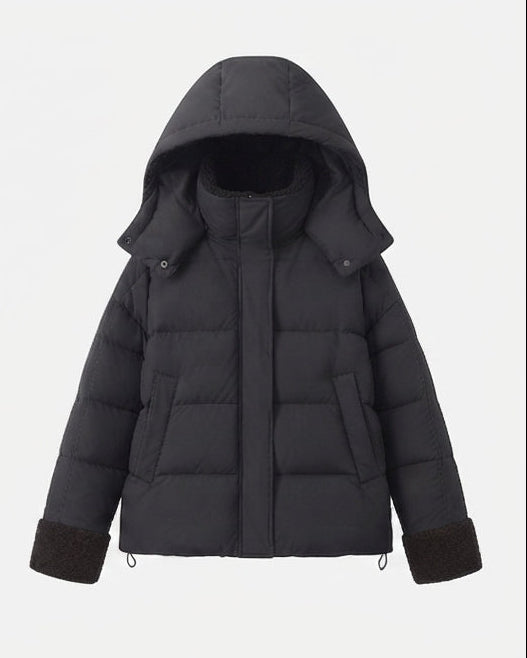 Damen nan kurzer gesteppter Reisefreundlicher Winterparka mit Teddy-Bündchen, verstaubarer Kapuze und großzügigen Einschubtaschen EB