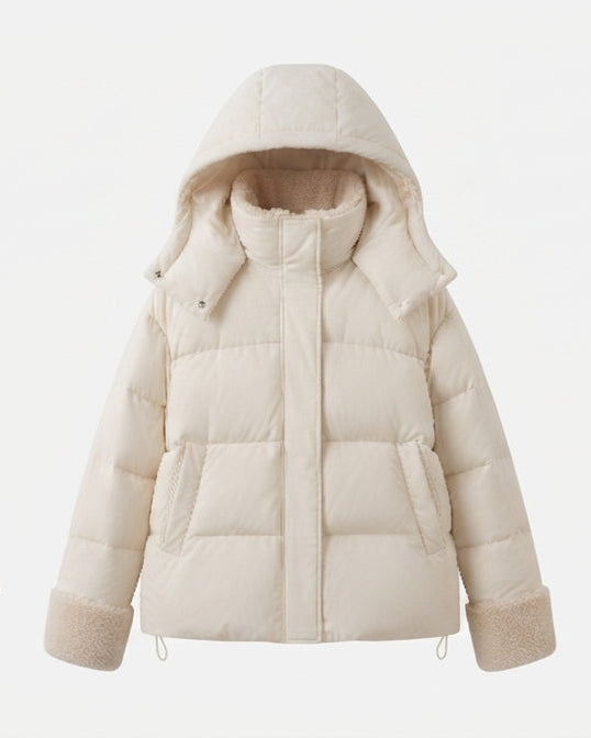 Damen nan kurzer gesteppter Reisefreundlicher Winterparka mit Teddy-Bündchen, verstaubarer Kapuze und großzügigen Einschubtaschen EB