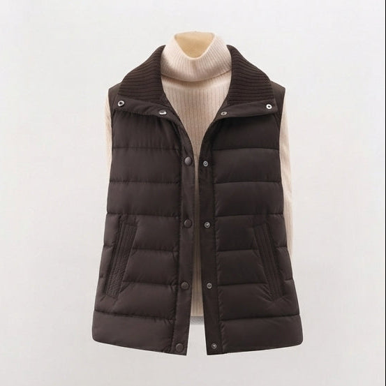 Damen nan wattierte Steppweste mit hohem Rippschalkragen und verdeckter Druckknopfleiste EB