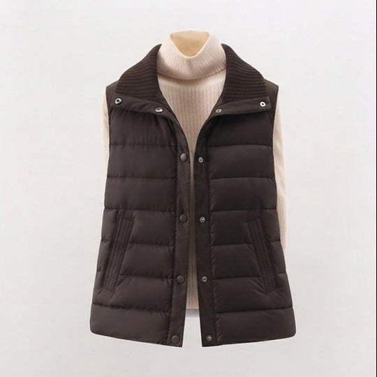 Damen nan wattierte Steppweste mit hohem Rippschalkragen und verdeckter Druckknopfleiste EB