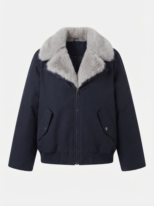 Damen nan kurze wattierte Winterjacke mit voluminösem Kunstpelzkragen und winddichter Außenhülle EB
