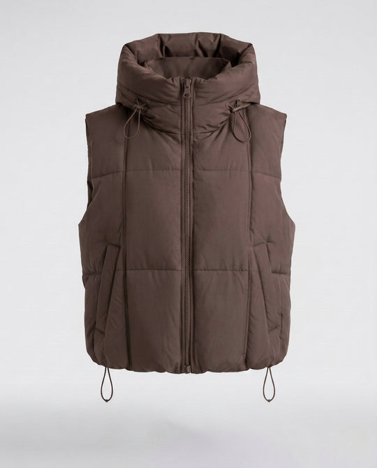 Damen nan gesteppte Kapuzenweste mit taillierbarem Tunnelzug und Zwei-Wege-Reißverschluss EB