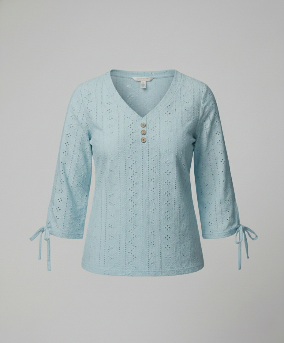 Damen Modisches Blusenshirt mit Spitzendetails und Knopfleiste EB
