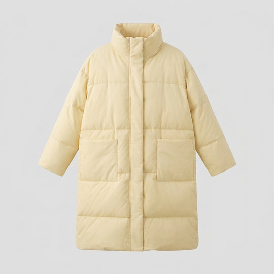 Damen nan extralang wattierter Comfort-Puffer mit geräuscharmer Oberfläche, hohem Stehkragen und großzügiger Oversize-Silhouette EB