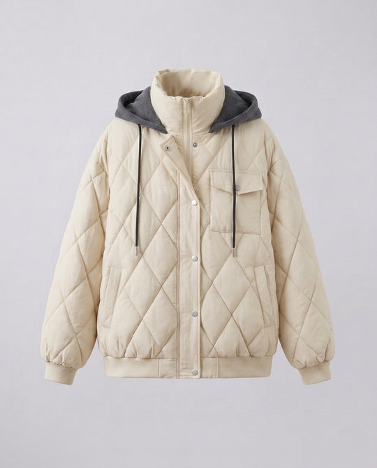 Damen nan gesteppte Oversize-Kurzjacke mit Diamantsteppung, Stehkragen und Pattentaschen EB