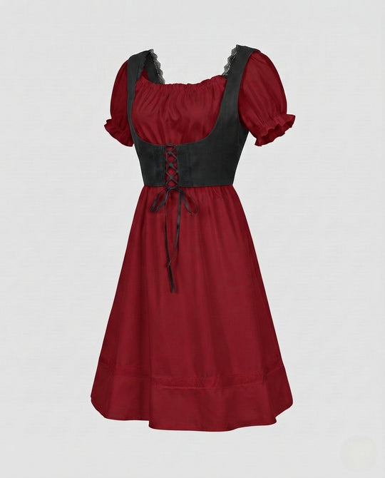 Damen festliches Dirndlkleid mit süßem Rüschenschnitt und praktischer Schnürung EB