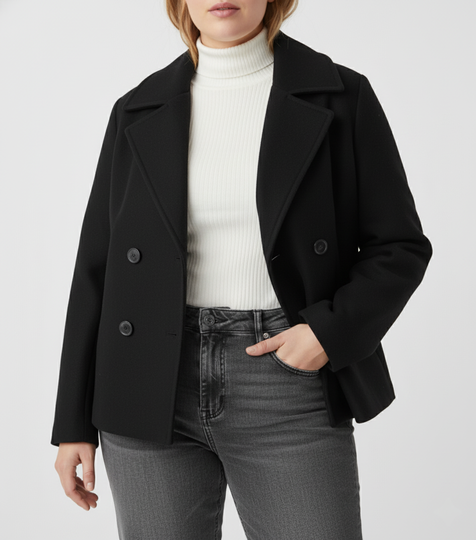 EB | Kurzer Woll-Look Peacoat für Damen – Große Größen