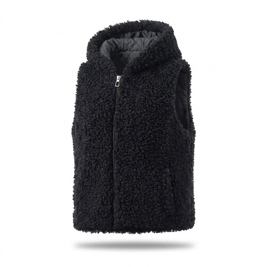 Damen nan ärmellose Teddyweste mit Kapuze, wattierter Innenlage und praktischen Eingrifftaschen EB