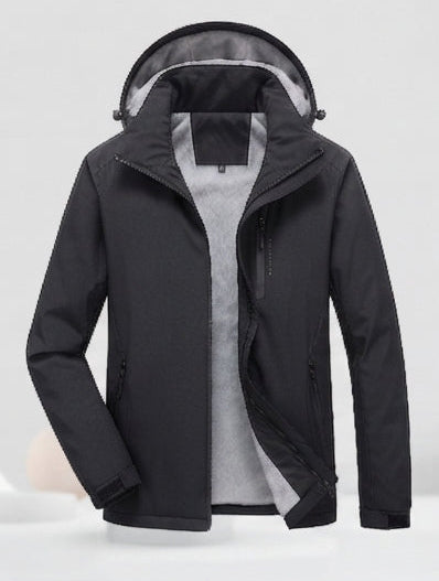 Herren wasserdichte Kapuzen-Übergangsjacke mit Thermofutter, winddichter Membran und verdecktem Reißverschluss EB