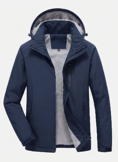 Herren wasserdichte Kapuzen-Übergangsjacke mit Thermofutter, winddichter Membran und verdecktem Reißverschluss EB
