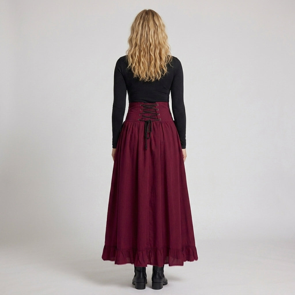 Damen Eleganter Hochzeitsrock mit Schnürung und Volant EB