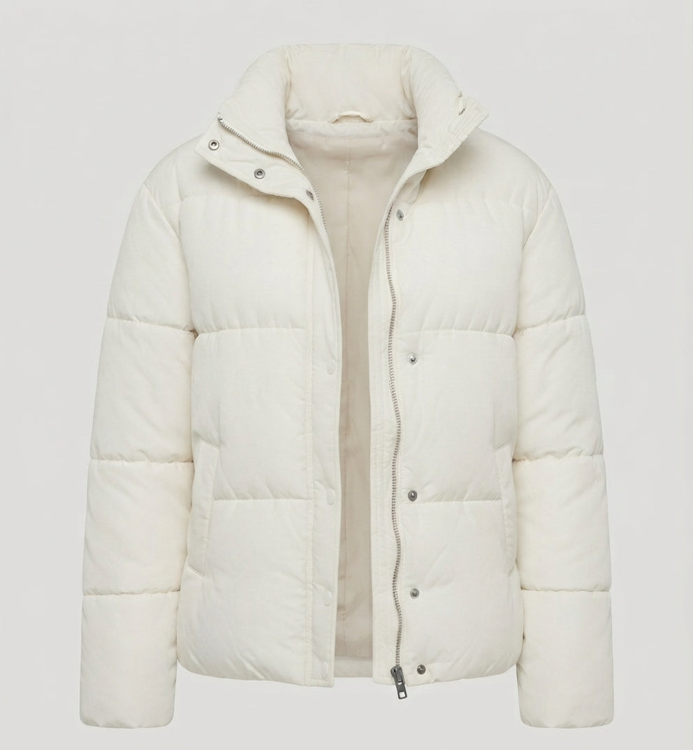 Damen nan kurzer minimalistischer Boxy-Puffer mit hohem Schalkragen und verdeckter Frontblende EB
