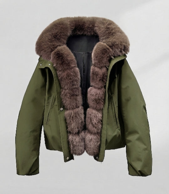 Damen nan kurzer Parka mit voluminösem Kunstpelzkragen, wattierter Thermofütterung und verdeckter Druckleiste EB