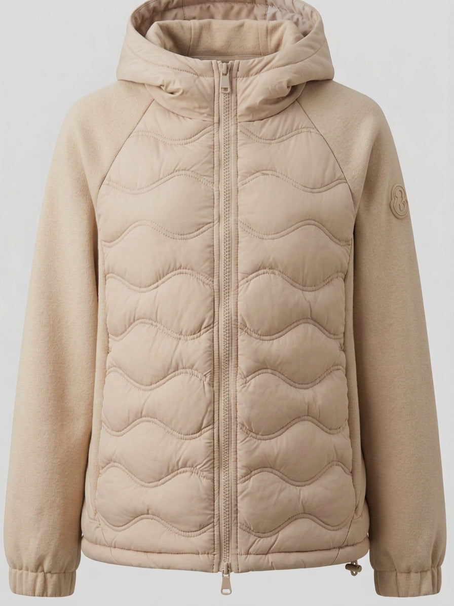 Damen nan gesteppte Hybrid-Kapuzenjacke mit Fleece-Ärmeln, elastischen Bündchen und Wellensteppung EB