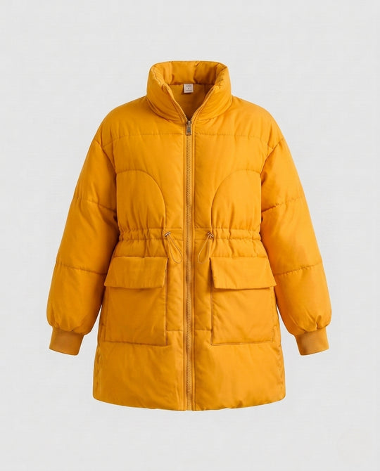 Damen nan femininer A‑Linien‑Steppparka mit taillierbarem Tunnelzug, hohem Stehkragen und großen Pattentaschen EB