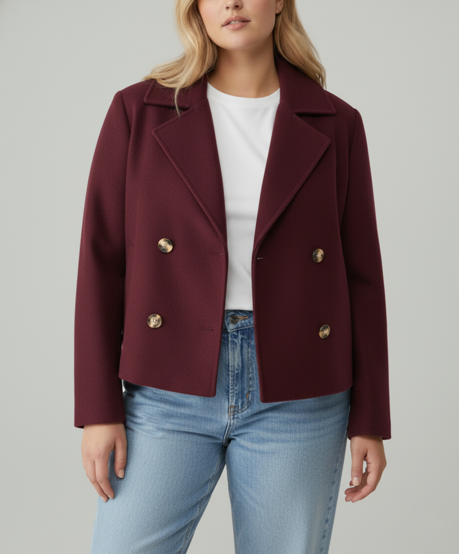 EB | Kurzer Woll-Look Peacoat für Damen – Große Größen