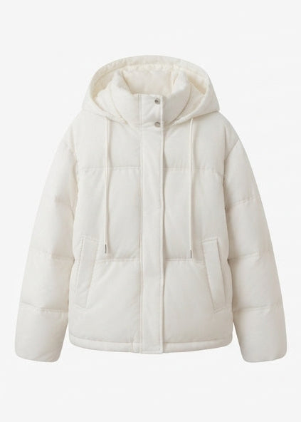 Damen nan kurzer gesteppter Kapuzenblouson mit Teddy-Innenkragen, verdecktem Zweiwege-Reißverschluss und taillierbarem Saum EB