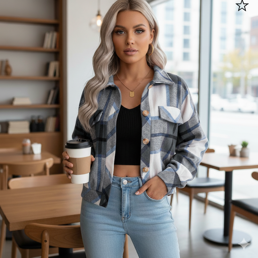 EB | Damen Sommerjacke mit Kariertem Muster, Schick und Bequem