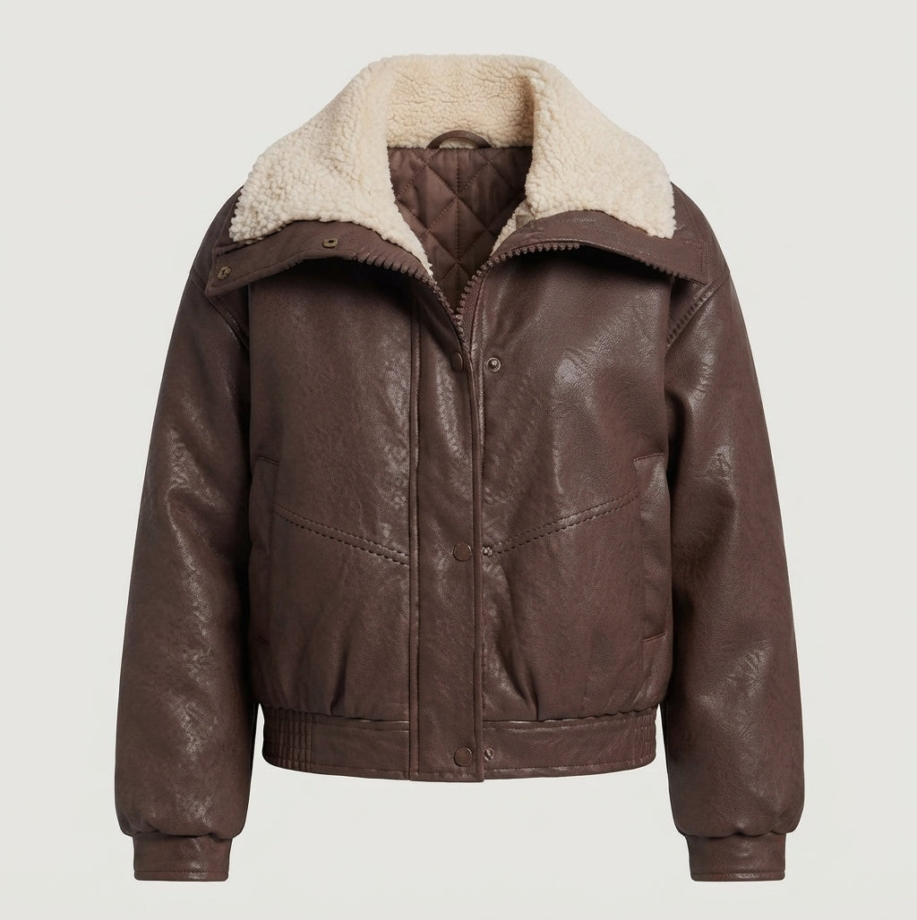 Damen nan kurzer Bomber mit Teddykragen und wärmender Thermofütterung EB