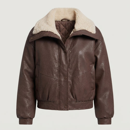 Damen nan kurzer Bomber mit Teddykragen und wärmender Thermofütterung EB