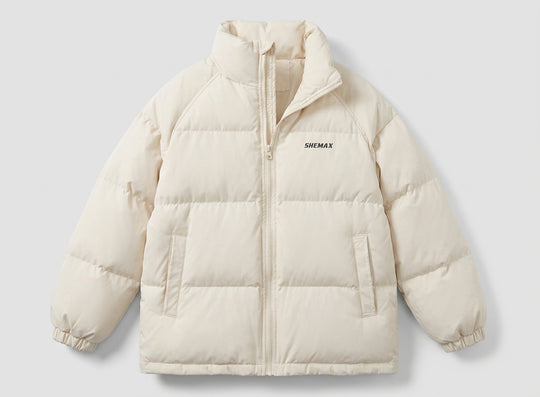 Damen nan gefütterte Boxy-Pufferjacke mit hohem Stehkragen, Raglanärmeln und cleanem Logo EB