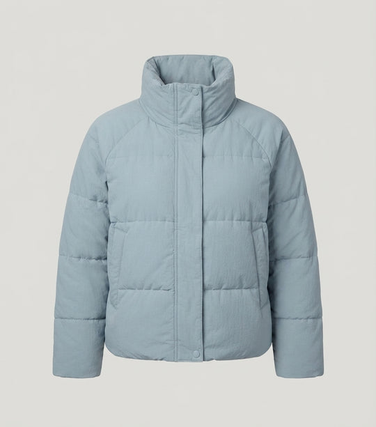 Damen nan kurzer Cloud‑Pufferjacke im Boxy‑Cut mit Karree‑Steppung, hohem Stehkragen und verdeckter Druckknopfleiste EB