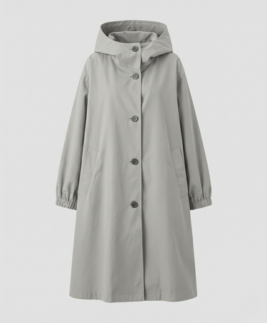 EB | stilvolle lange Damenjacke mit Kapuze