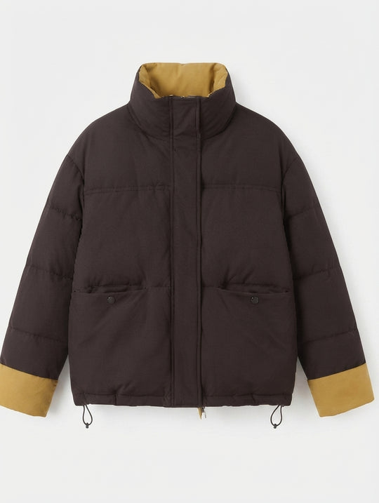 Damen nan kurze wattierte Boxy-Jacke mit Stehkragen und verdeckter Druckknopfleiste EB