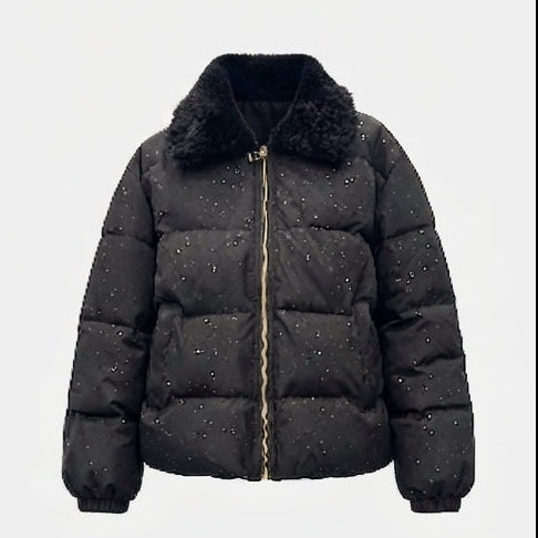 Damen nan wattierte Pufferjacke mit Glitzereffekt und kuscheligem Webpelzkragen EB
