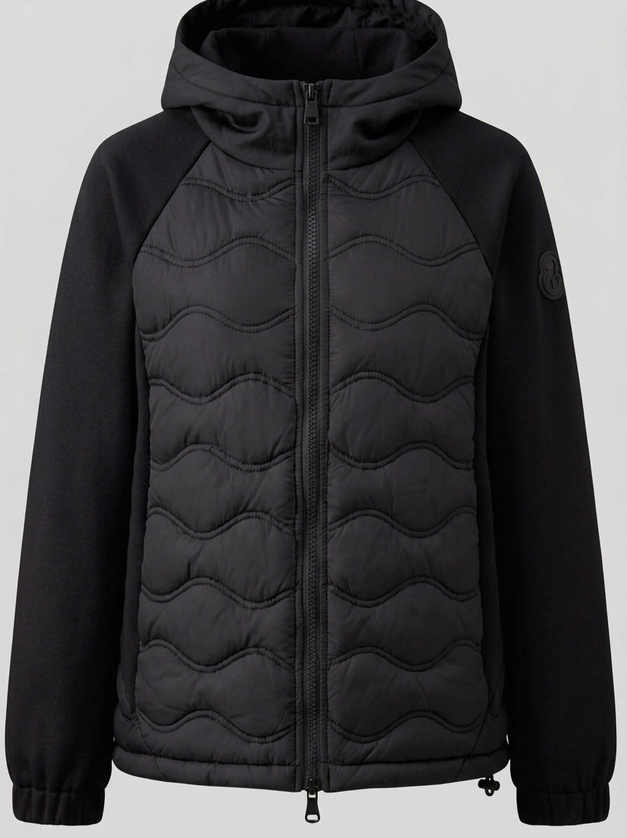 Damen nan gesteppte Hybrid-Kapuzenjacke mit Fleece-Ärmeln, elastischen Bündchen und Wellensteppung EB