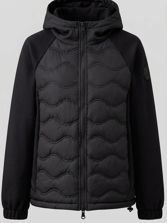 Damen nan gesteppte Hybrid-Kapuzenjacke mit Fleece-Ärmeln, elastischen Bündchen und Wellensteppung EB