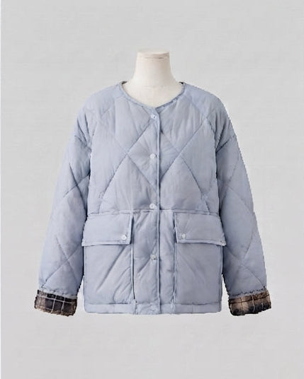 Damen nan gesteppte Boxy-Kurzjacke mit verdeckter Druckknopfleiste und extra großen Pattentaschen EB