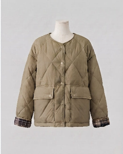 Damen nan gesteppte Boxy-Kurzjacke mit verdeckter Druckknopfleiste und extra großen Pattentaschen EB