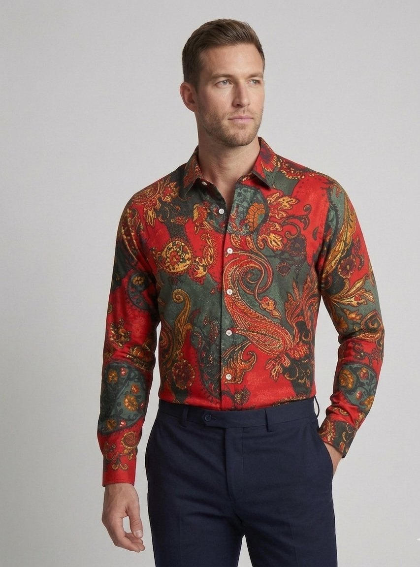 Herren Langarmhemd mit Paisleymuster | EB