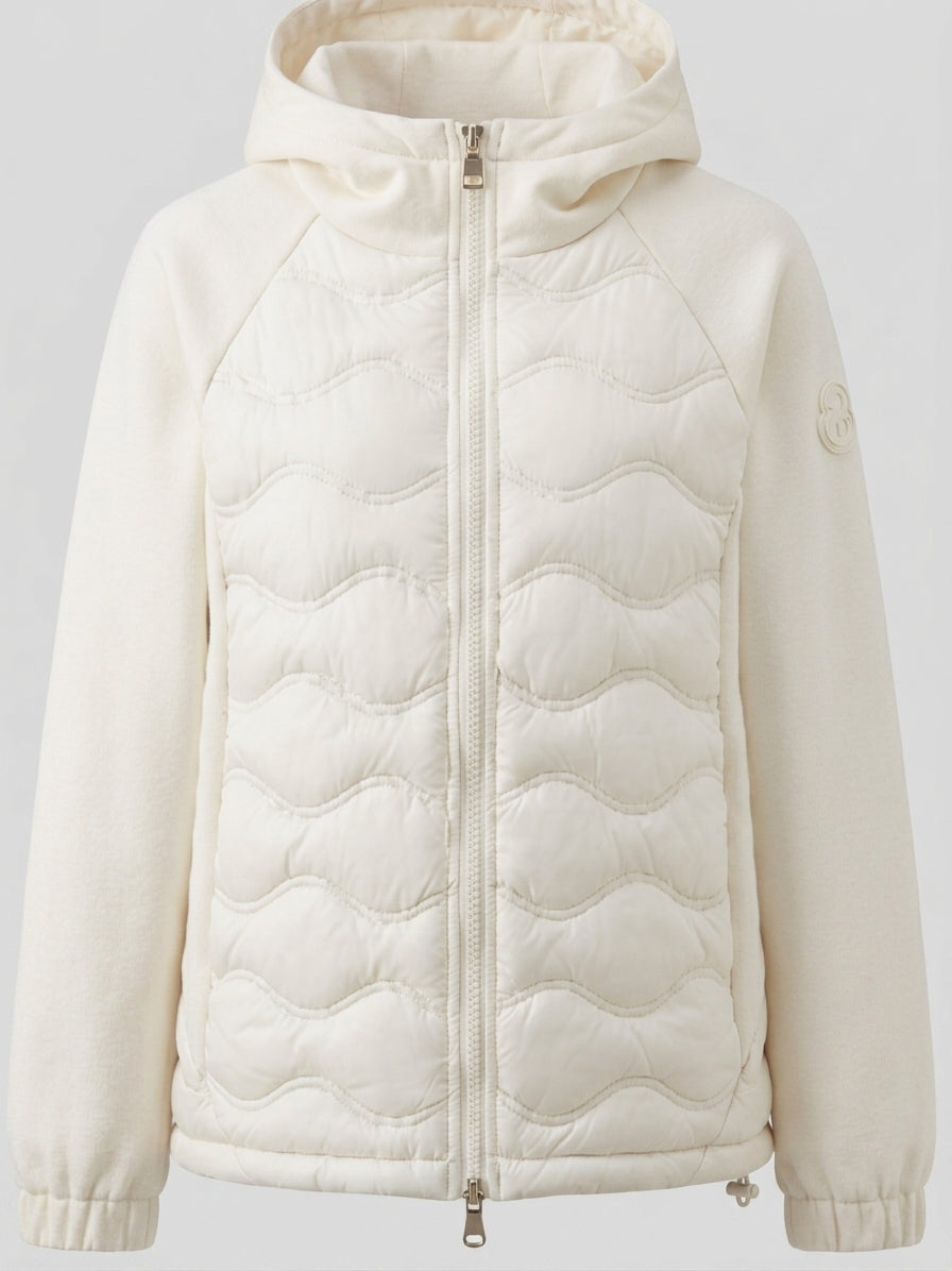 Damen nan gesteppte Hybrid-Kapuzenjacke mit Fleece-Ärmeln, elastischen Bündchen und Wellensteppung EB