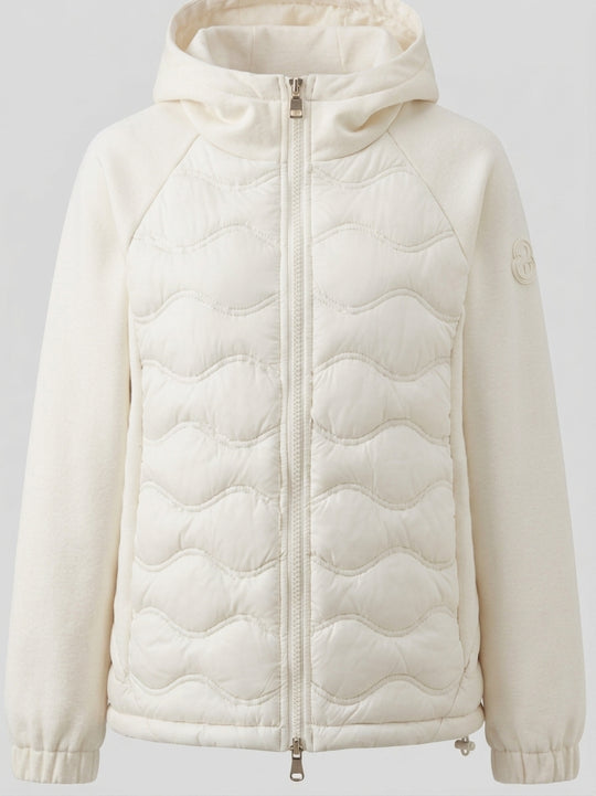 Damen nan gesteppte Hybrid-Kapuzenjacke mit Fleece-Ärmeln, elastischen Bündchen und Wellensteppung EB
