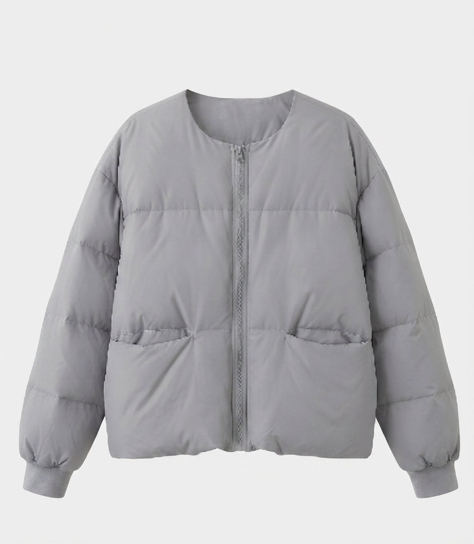 Damen nan kurzer Boxy-Steppblouson mit geradem Schnitt, verdecktem Reißverschluss und elastischen Bündchen EB