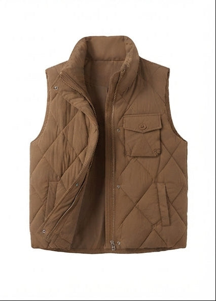 Damen nan gesteppte Thermo-Weste mit hohem Stehkragen, dekorativen Pattentaschen und verstellbarem Saum EB