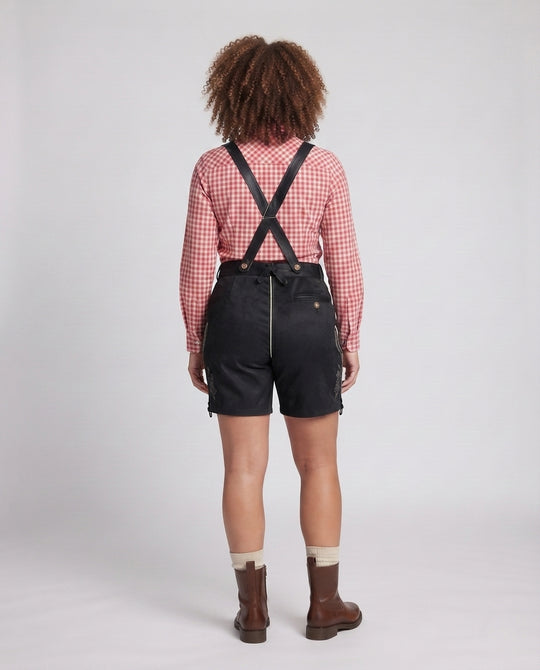 Damen traditionelle Trachten-Shorts mit verstellbaren Hosenträgern und detaillierter Stickerei EB