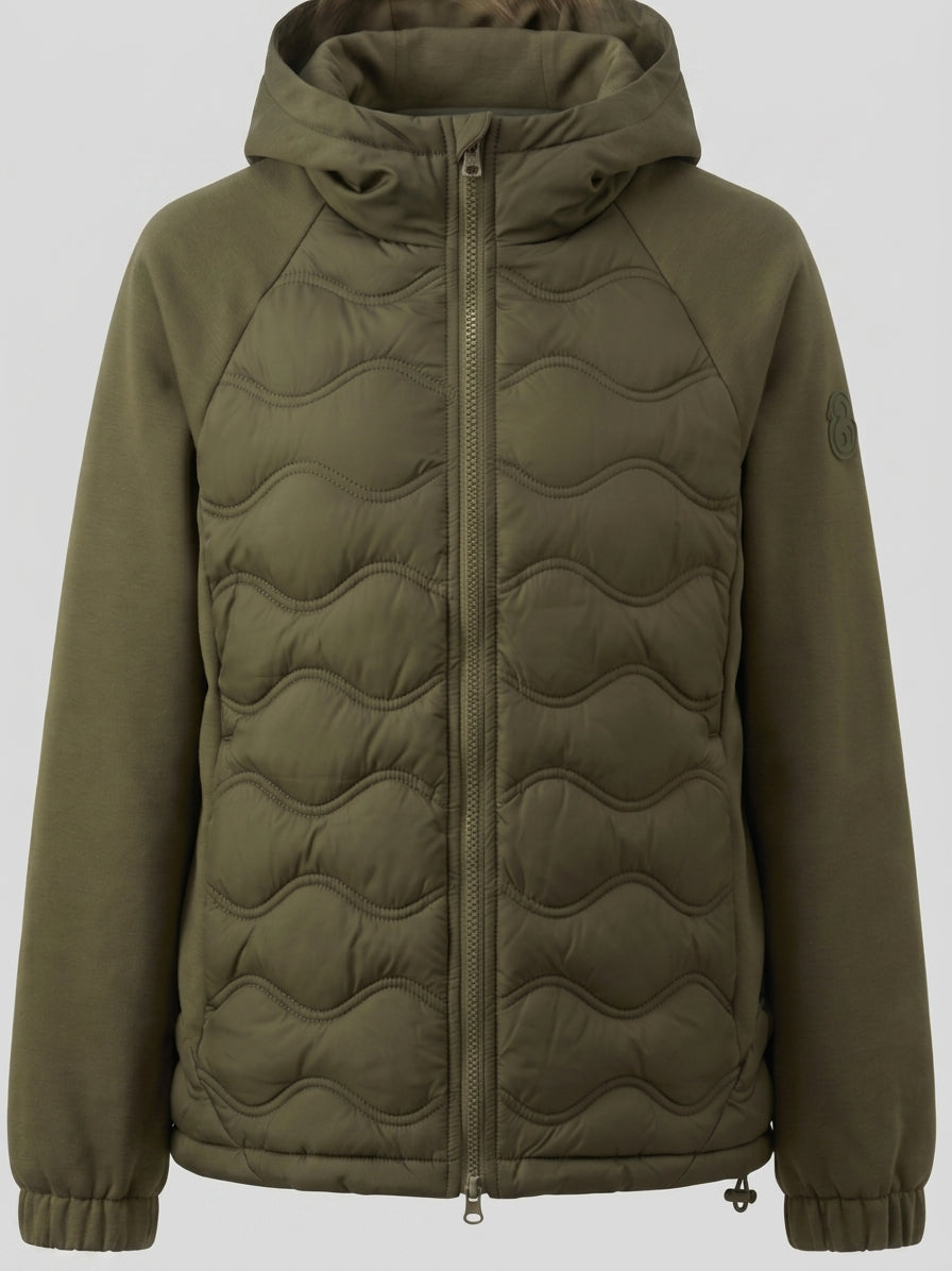 Damen nan gesteppte Hybrid-Kapuzenjacke mit Fleece-Ärmeln, elastischen Bündchen und Wellensteppung EB
