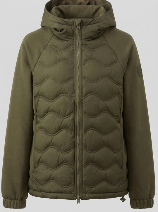 Damen nan gesteppte Hybrid-Kapuzenjacke mit Fleece-Ärmeln, elastischen Bündchen und Wellensteppung EB