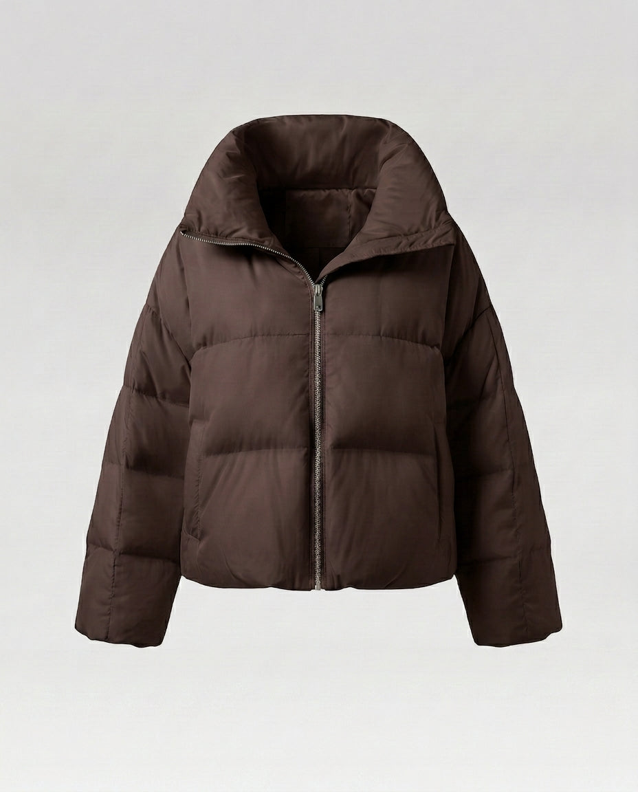 Damen nan cropped Steppjacke mit übergroßer Kapuze, leichter Thermofüllung und abgerundetem Saum EB