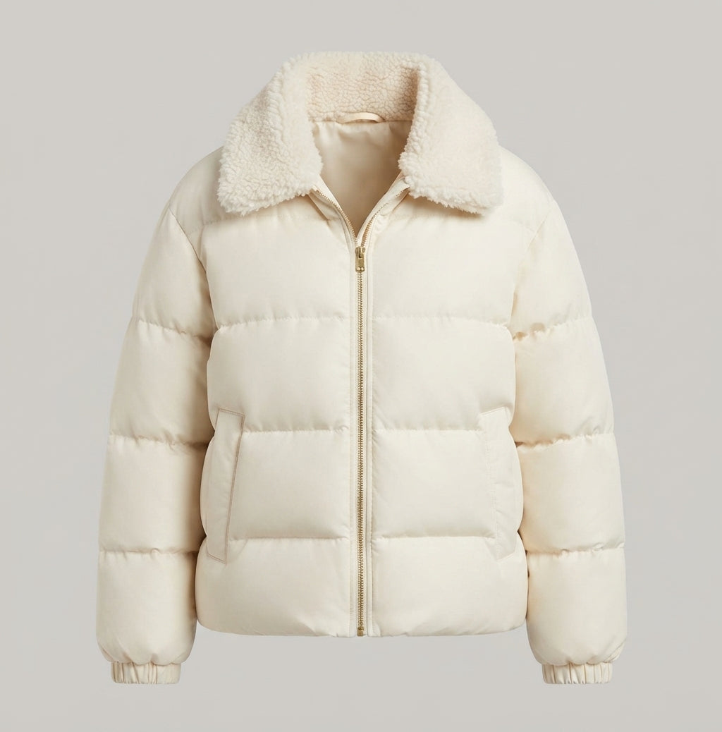 Damen nan wattierte Pufferjacke mit Glitzereffekt und kuscheligem Webpelzkragen EB