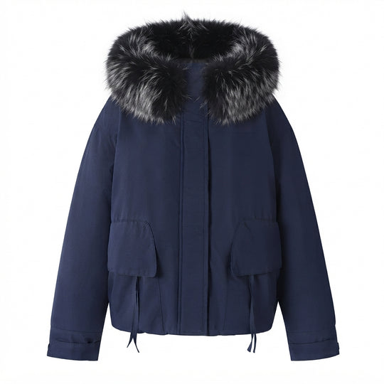 Damen nan kurze Isolationsjacke im Boxy-Schnitt mit voluminöser Webpelzblende und funktionalen Klappentaschen EB