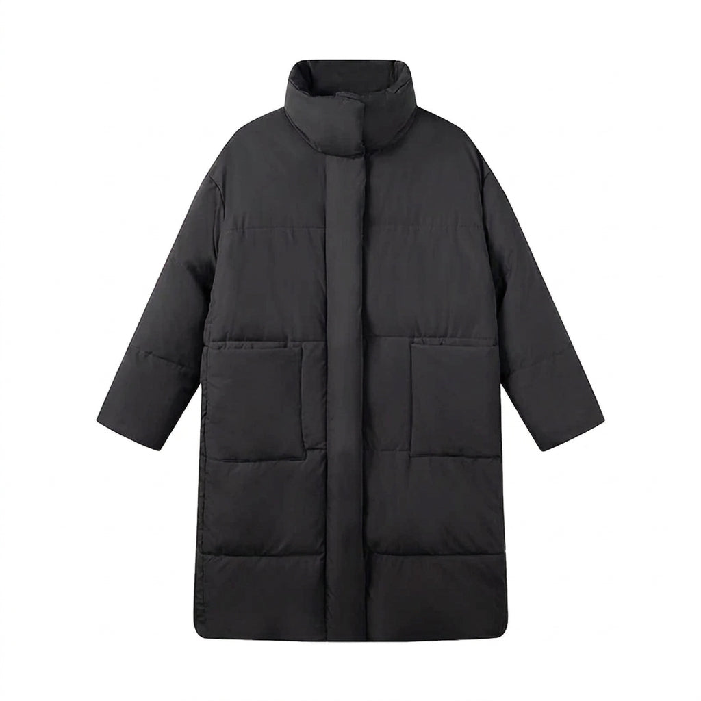 Damen nan extralang wattierter Comfort-Puffer mit geräuscharmer Oberfläche, hohem Stehkragen und großzügiger Oversize-Silhouette EB