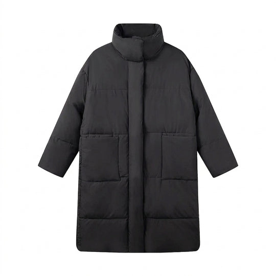 Damen nan extralang wattierter Comfort-Puffer mit geräuscharmer Oberfläche, hohem Stehkragen und großzügiger Oversize-Silhouette EB