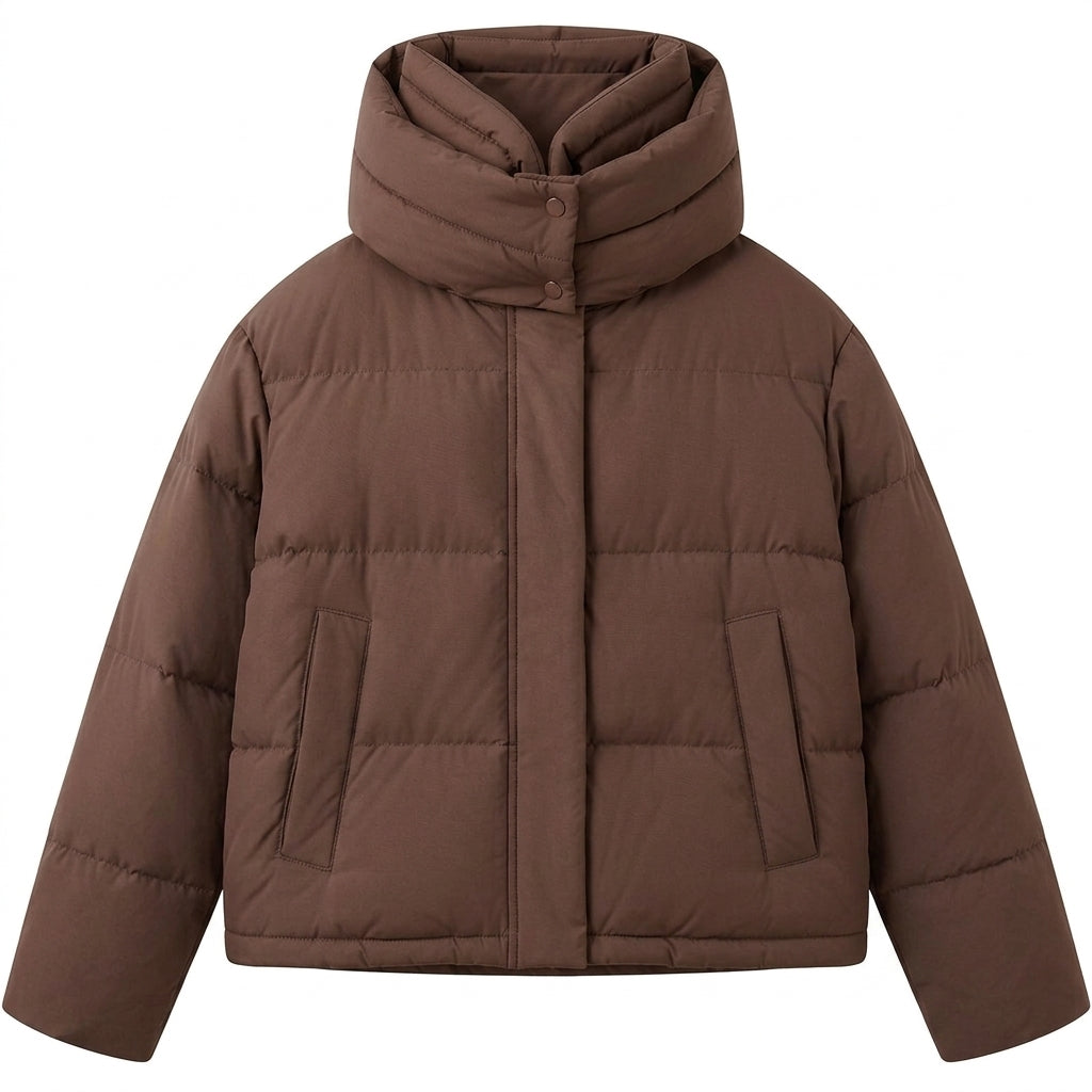 Damen nan boxiger Kurz-Steppblouson mit extra hoher Kapuzenblende und weichen Bündchen EB