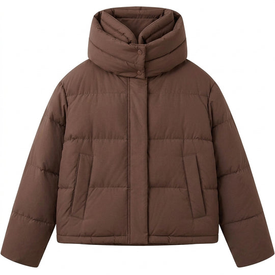 Damen nan boxiger Kurz-Steppblouson mit extra hoher Kapuzenblende und weichen Bündchen EB
