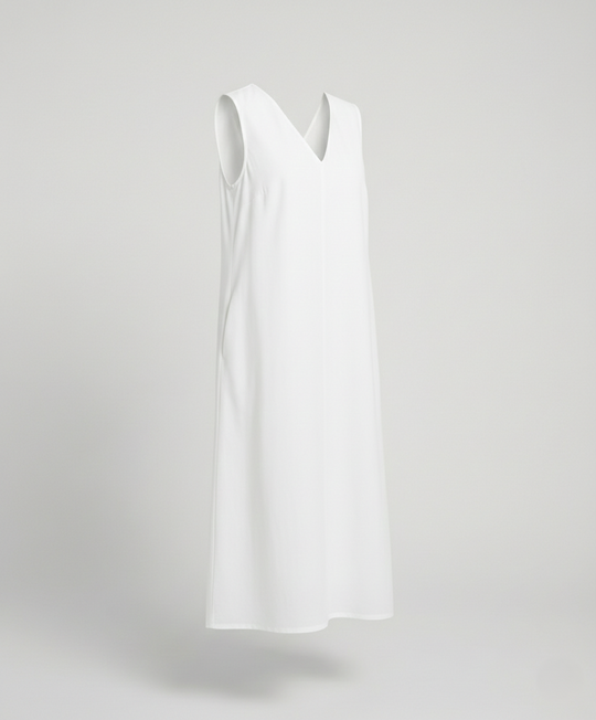 Damen Midi Kleid ärmellos mit V-Ausschnitt – Schwarz A-Linie